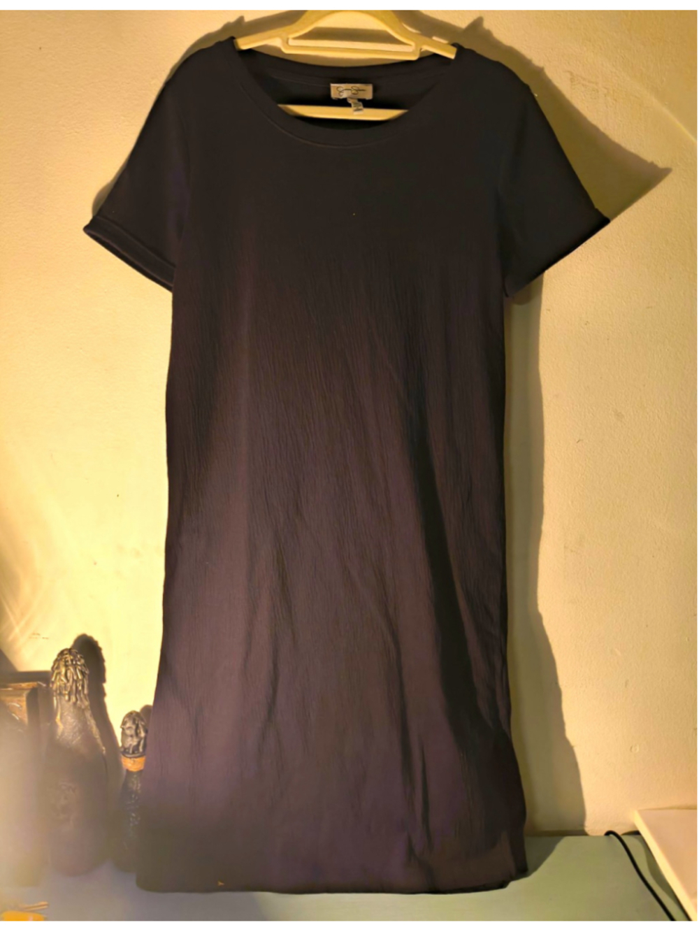 Jessica Simpson Black Solid Knit T-Shirt Dress S Short Sleeve Round Neck